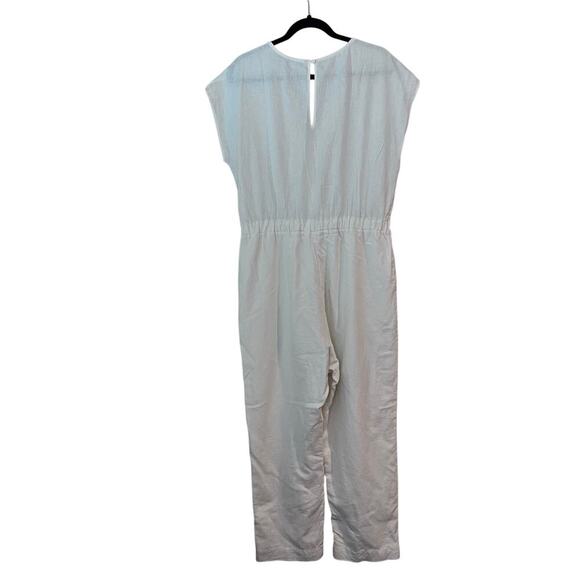 A&F Abercrombie and Fitch Short Sleeve Linen Blend Jumpsuit Butter Yellow Large - Picture 6 of 9